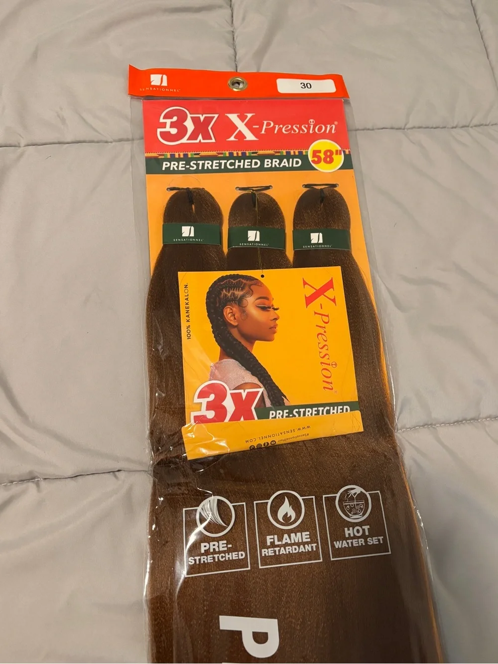 X-Pression Pre-Stretched Braiding Hair - Light Auburn (30), 58 inch
